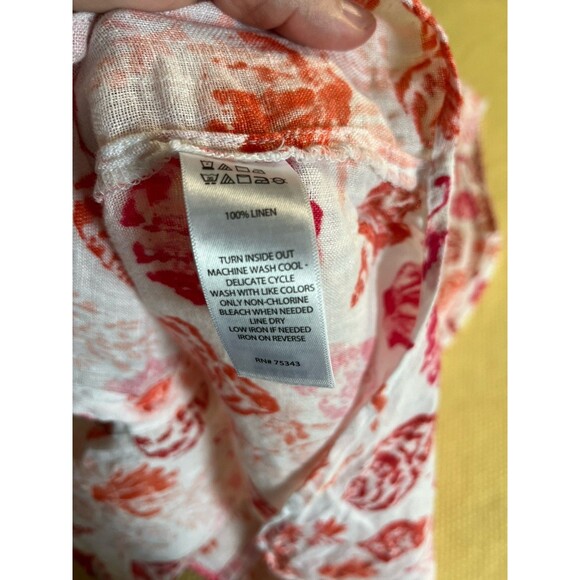 Sigrid Olsen 100% Linen Shirt Dress Size Small Red White Shell Ocean Print - Picture 6 of 7